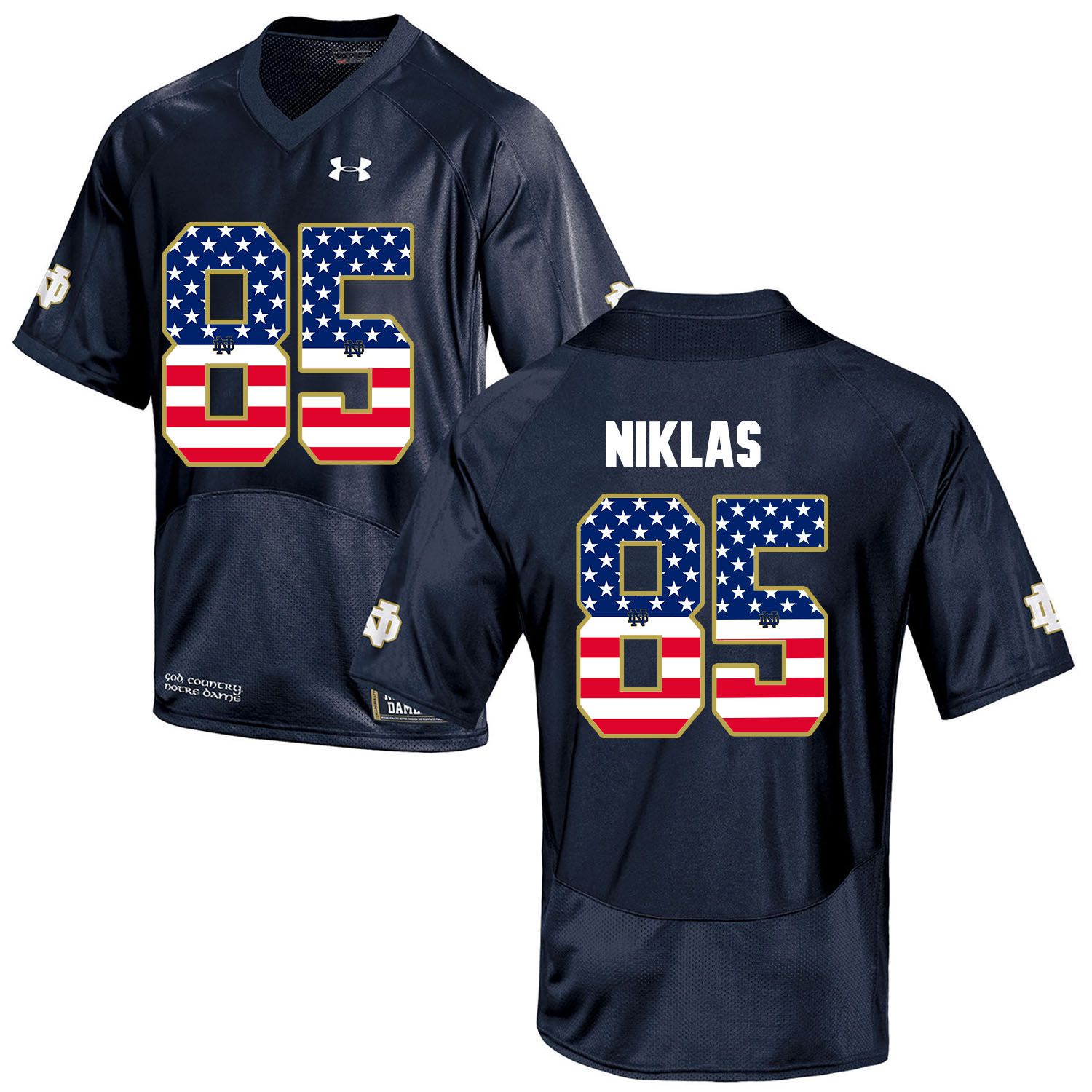 Men Norte Dame Fighting Irish #85 Niklas Navy Blue Flag Customized NCAA Jerseys